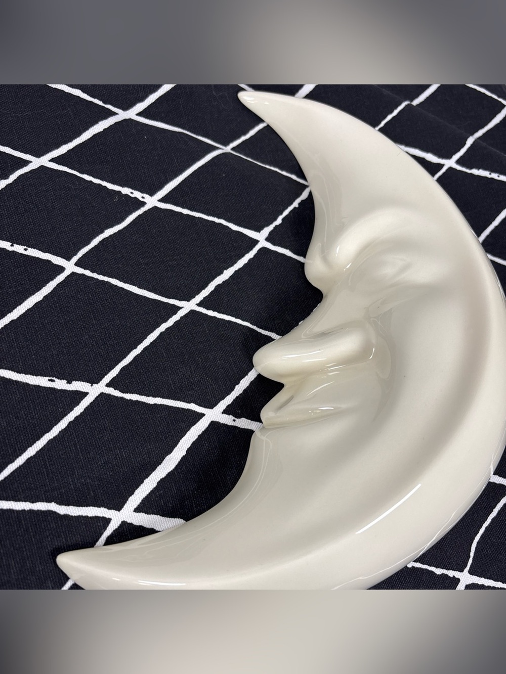 Ceramic Crescent Moon Face Sculpture Ivory Celestial Decor 12" 🌙